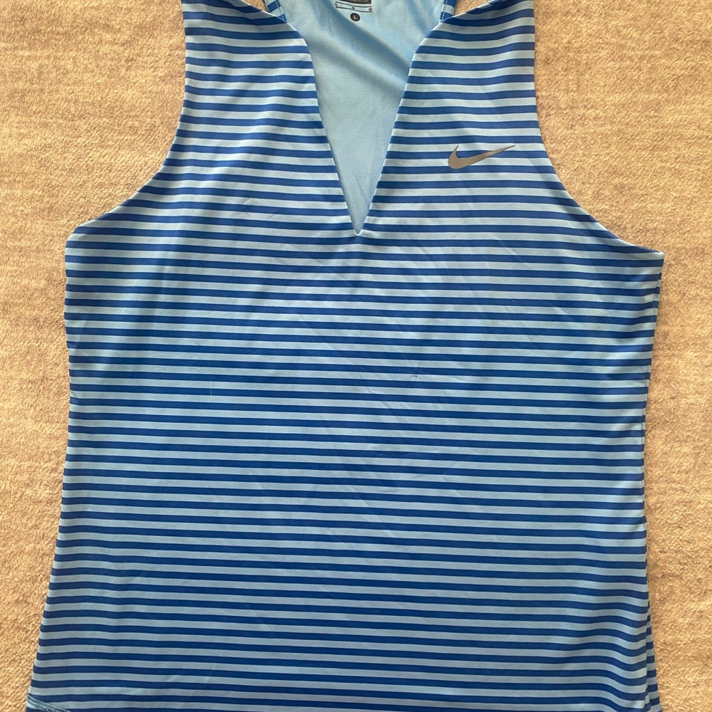 Nike Light Blue and White Striped Dri-FIT Tank